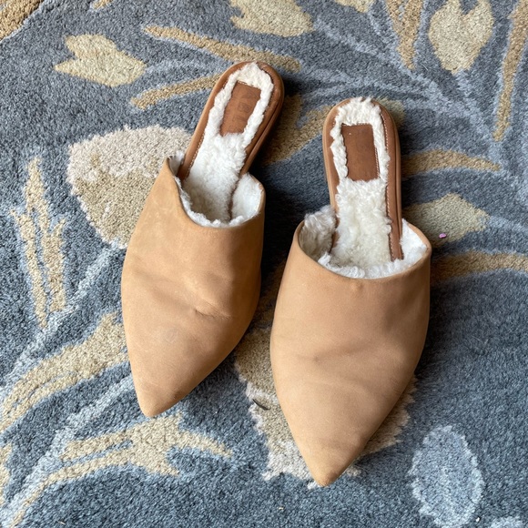 Able Becca Slipper Leather Shearling Slide Mule size 8.5 Tan Brown - Picture 4 of 11